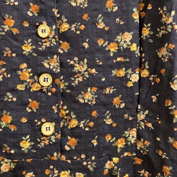 Navy blue floral print shirt sleeved dress - Picture 3 of 8